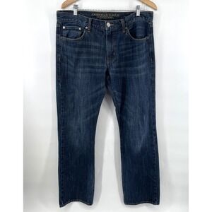 American Eagle Jeans Mens Fits Sz 36x33.5 Blue Original Boot Cut Dark Wash READ